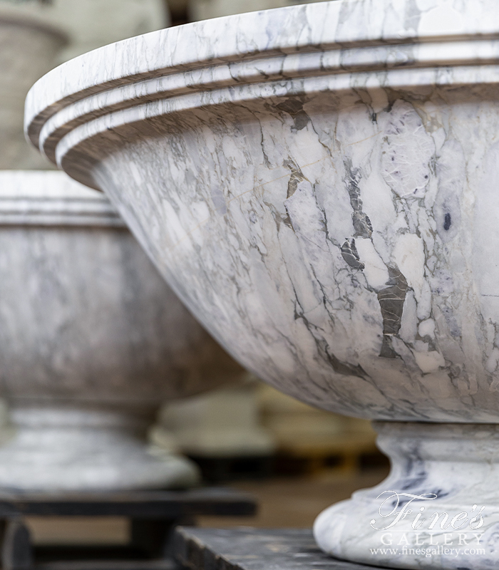 Marble Planters  - Modern Planter Pair In Arabascato Marble - MP-518